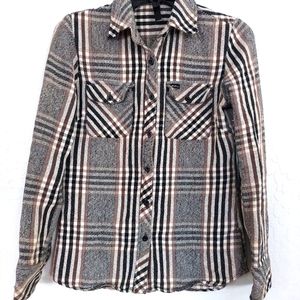 RVCA Women's black brown and grey button down shirt extra small.